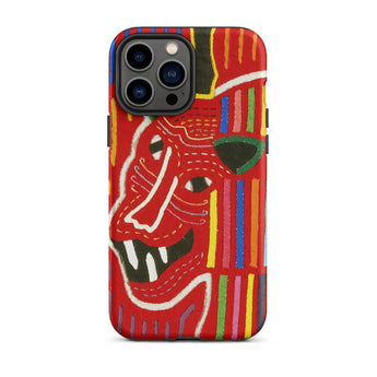 Roaring Tiger Appliqué - Mola Embroidery Phone Case Iphone 13 Pro Max / Matte Red Phone Case Colorful Tiger Design Mola-inspired Iphone