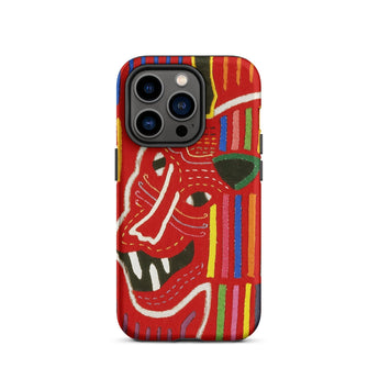 Roaring Tiger Appliqué - Mola Embroidery Phone Case Iphone 14 Pro / Matte Red Phone Case Colorful Tribal Design Mola-inspired Iphone Case,
