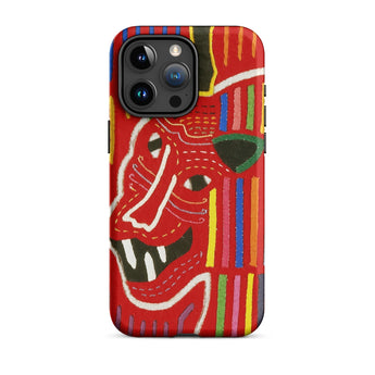Roaring Tiger Appliqué - Mola Embroidery Phone Case Iphone 15 Pro Max / Matte Red Phone Case Colorful Tiger Design Mola-inspired Iphone