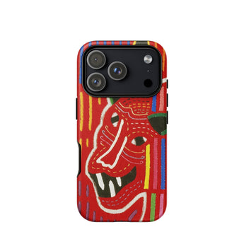 Roaring Tiger Appliqué - Mola Embroidery Phone Case Iphone 17 Pro / Matte Red Black Phone Case Colorful Abstract Design Made Mola-inspired