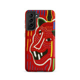 Roaring Tiger Appliqué - Mola Embroidery Phone Case Samsung Galaxy S21 / Matte Vibrant Red Phone Case Stylized Embroidered-style Tiger Face