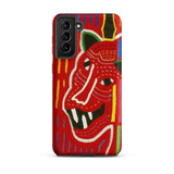 Roaring Tiger Appliqué - Mola Embroidery Phone Case Samsung Galaxy S21 Plus / Matte Vibrant Red Phone Case Stylized Embroidered-style Mask