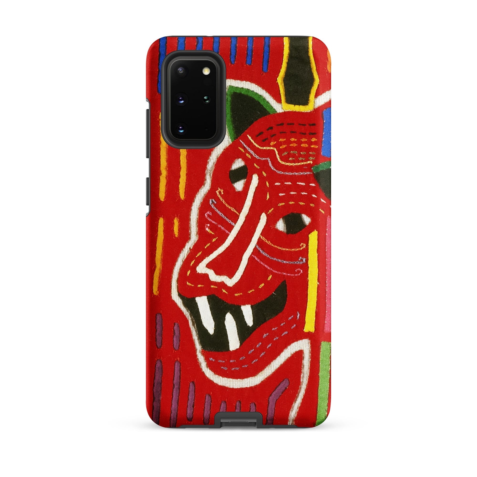 Roaring Tiger Appliqué Mola Embroidery Samsung Case, Galaxy S20 Plus / Matte, Red Smartphone Case Stylized Colorful Face Design