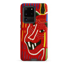 Roaring Tiger Appliqué Mola Embroidery Samsung Case, Galaxy S20 Ultra / Matte, Red Phone Case Stylized Abstract Face Design
