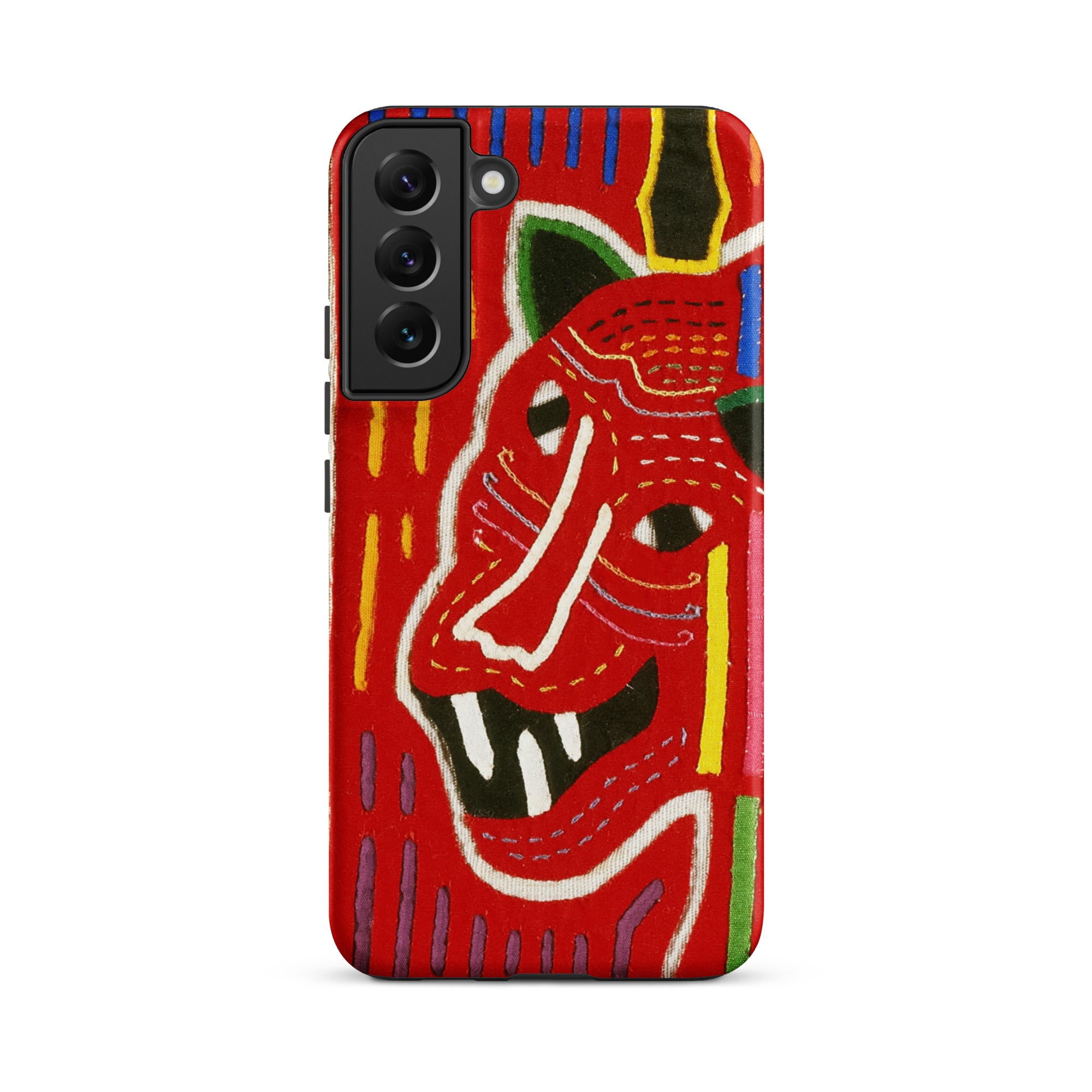 Roaring Tiger Appliqué Mola Embroidery Samsung Case, Galaxy S22 Plus / Matte, Red Smartphone Case Stylized Face Design