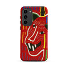 Roaring Tiger Appliqué Mola Embroidery Samsung Case, Galaxy S23 Plus / Matte, Red Phone Case Vibrant Abstract Folk Art Style Face