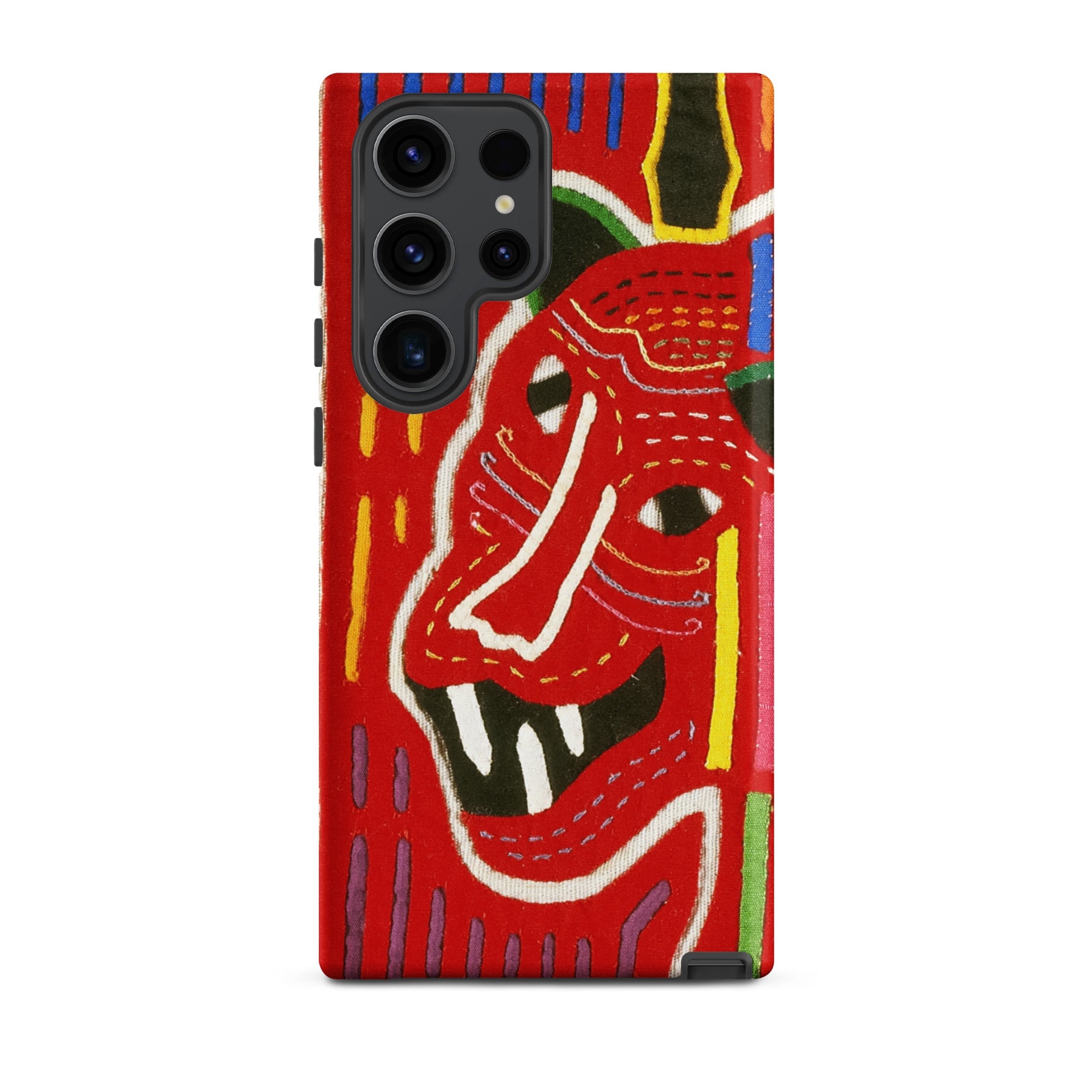 Roaring Tiger Appliqué Mola Embroidery Samsung Case, Galaxy S23 Ultra / Matte, Phone Case Stylized Colorful Demonic Face