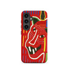Roaring Tiger Appliqué Mola Embroidery Samsung Case, Galaxy S24 / Matte, Red Phone Case Vibrant Abstract Folk Art Inspired Face Design