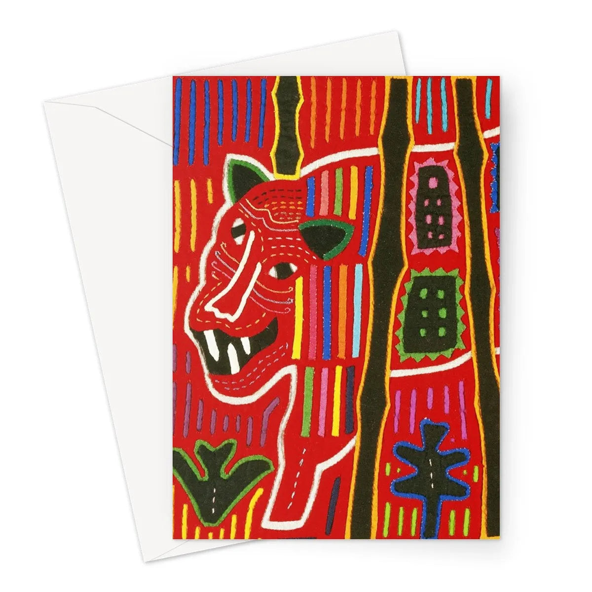 Roaring Tiger - Mola Needlework Art Greeting Card - A5 Portrait / 1 Card - Notebooks & Notepads - Aesthetic Art