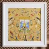 Pop art bird collage print, framed, by Robyn