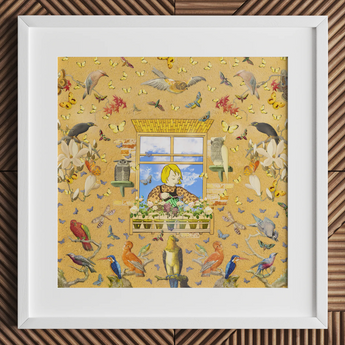 Pop art bird collage print, framed, by Robyn