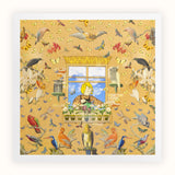 Robyn - Surreal Pop Art Bird Collage Print, Window Figure Plants Flower Box Surrounded Colorful Birds