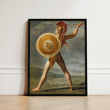 Framed Classical Painting Muscular Warrior Gold Armor Red Roman, Jacques-louis David’s, Fixes, Spear Arm Locked, Skyward, Churning Grey