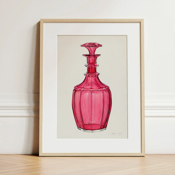 Rose Pink Carafe - Janet Riza 1930s Glassware Art Print / Canvas, 12x16’’ / 31x41cm / Natural Frame / Matboard, Posters Prints & Visual