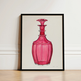 Rose Pink Carafe - Janet Riza 1930s Glassware Art Print / Canvas Vibrant Fuchsia Glass Decanter Faceted Geometric Design Ornate Riza’s,