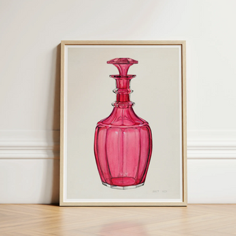 Rose Pink Carafe - Janet Riza 1930s Glassware Art Print / Canvas Vibrant Fuchsia Glass Decanter Faceted Geometric Design Ornate Riza’s,