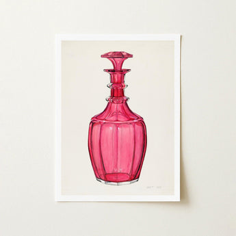 Rose Pink Carafe - Janet Riza 1930s Glassware Art Print / Canvas Vibrant Glass Decanter Faceted Geometric Design Ornate Riza’s, Decorative