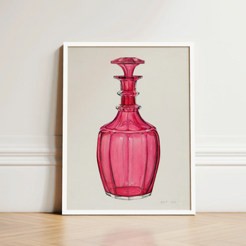 Rose Pink Carafe - Janet Riza 1930s Glassware Art Print / Canvas Vibrant Fuchsia Glass Decanter Faceted Geometric Design Ornate Riza’s,