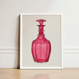 Rose Pink Carafe - Janet Riza 1930s Glassware Art Print / Canvas Vibrant Glass Decanter Faceted Geometric Design Ornate Riza’s, Decorative