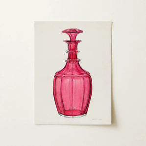 Rose Pink Carafe - Janet Riza 1930s Glassware Art Print / Canvas Vibrant Fuchsia Glass Decanter Faceted Geometric Design Ornate Janet