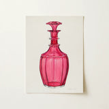 Rose Pink Carafe - Janet Riza 1930s Glassware Art Print / Canvas Vibrant Fuchsia Glass Decanter Faceted Geometric Design Ornate Janet