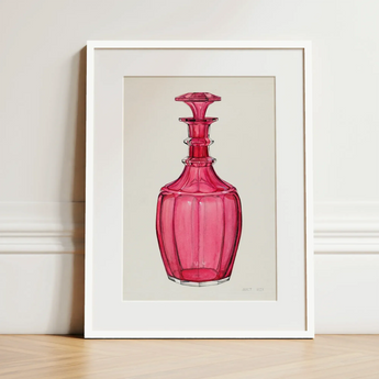Rose Pink Carafe - Janet Riza 1930s Glassware Art Print / Canvas Vibrant Pink Glass Decanter Faceted Geometric Design Ornate Janet Riza’s