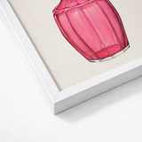 Rose Pink Carafe - Janet Riza 1930s Glassware Art Print / Canvas Watercolor Illustration Vibrant Ribbed Glass Perfume Bottle Riza’s