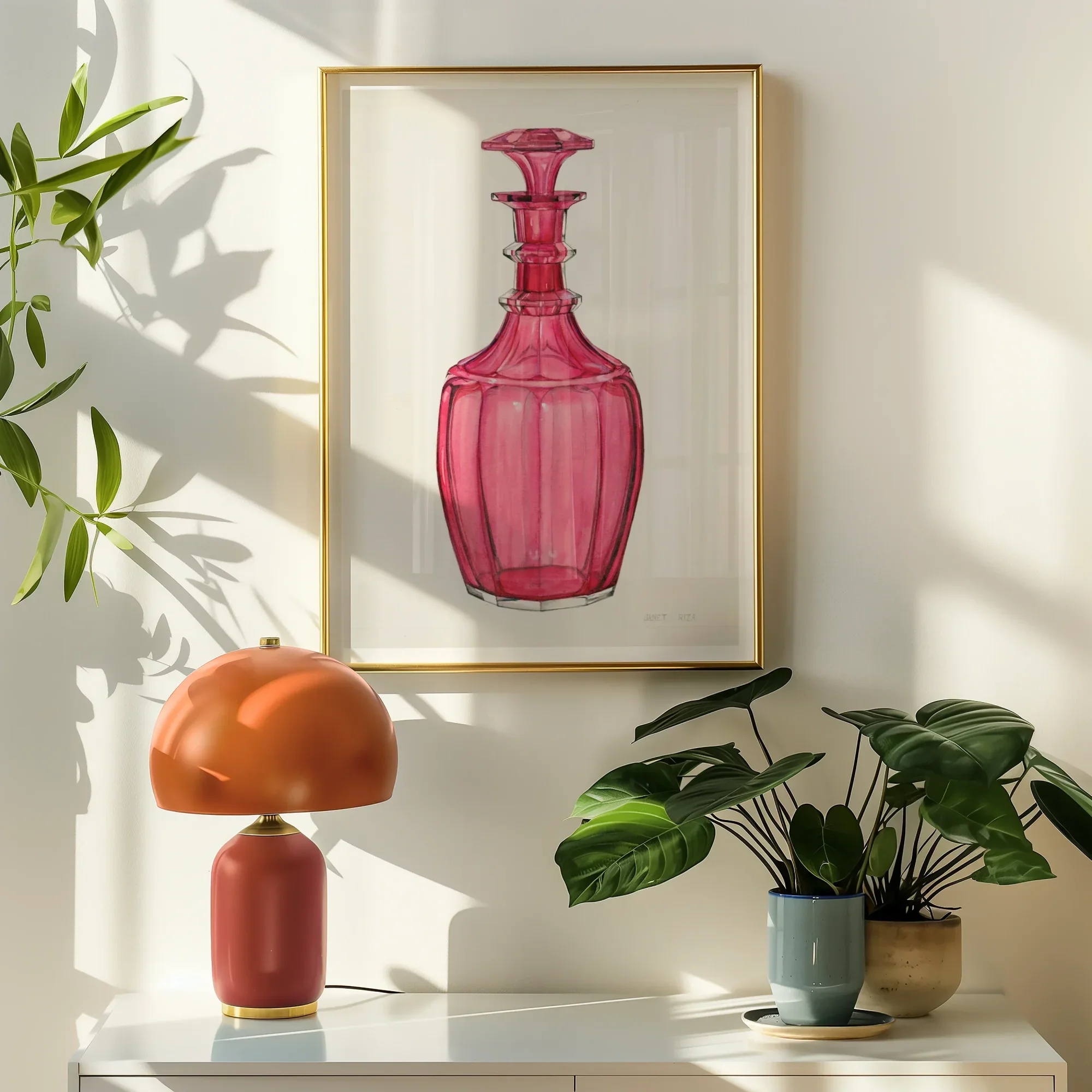 Rose Pink Carafe - Janet Riza 1930s Glassware Art Print Posters Prints & Visual Artwork