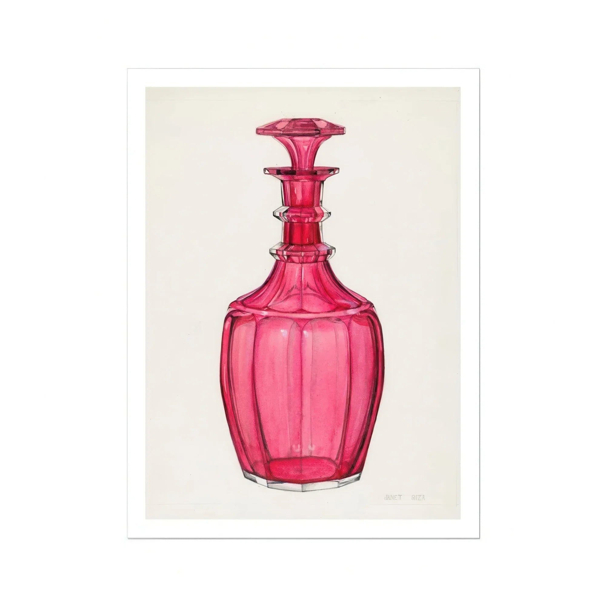 Rose Pink Carafe - Janet Riza 1930s Glassware Art Print Posters Prints & Visual Artwork