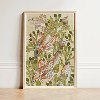 Framed Artwork Intricately Illustrated Fish Among Stylized Green Auguste Racinet, Maurice Pillard Verneuil, Art Nouveau Print