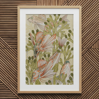 Rouget - Maurice Pillard Verneuil Art Nouveau Print / Canvas Framed Artwork Watercolor Illustration Fish Among Green Seaweed Auguste