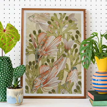 Rouget - Maurice Pillard Verneuil Art Nouveau Print, Framed Art Print Fish Among Olive-green Seaweed Plants