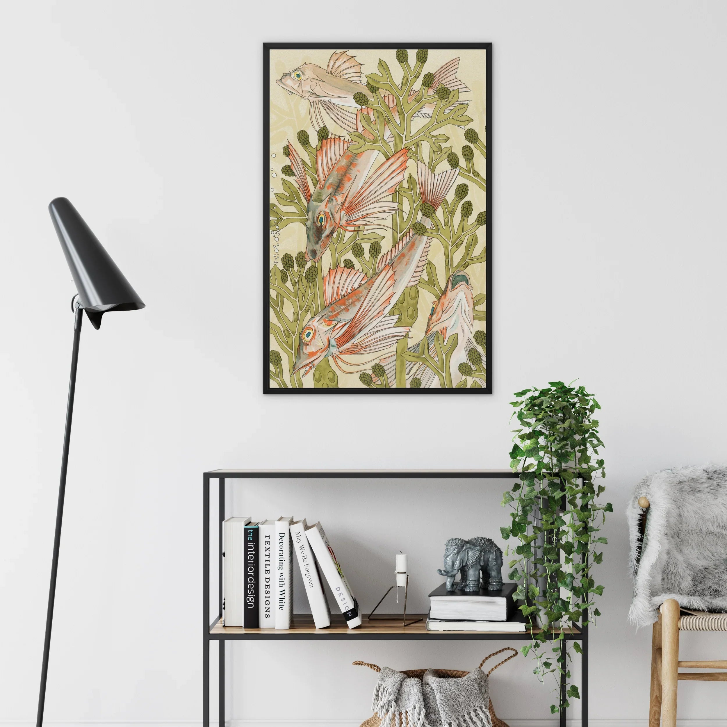 Rouget - Maurice Pillard Verneuil Framed Canvas, Framed Art Print Pink Birds Green Foliage Decorative