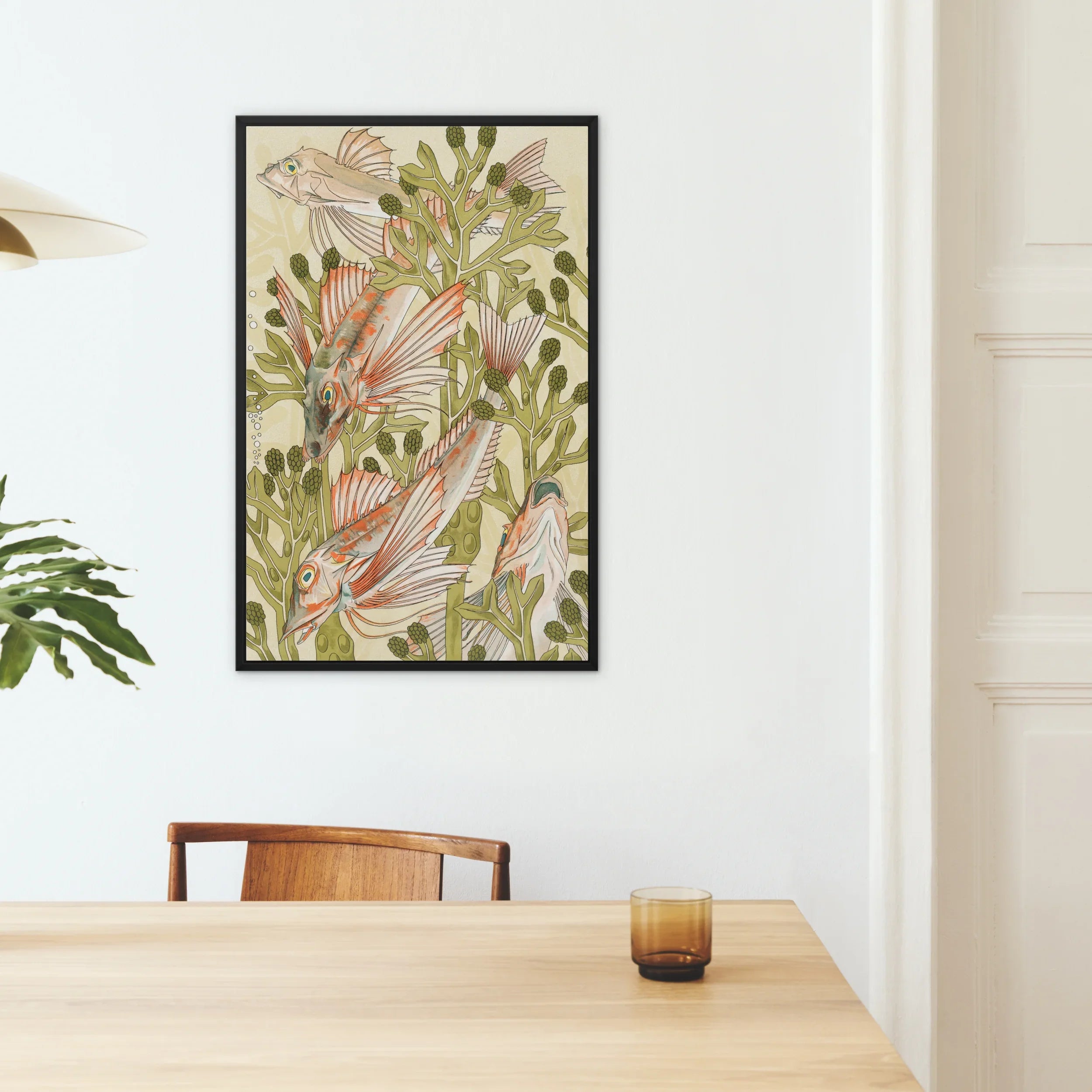 Rouget - Maurice Pillard Verneuil Framed Canvas, Framed Botanical Art Print Pink Birds Green Foliage