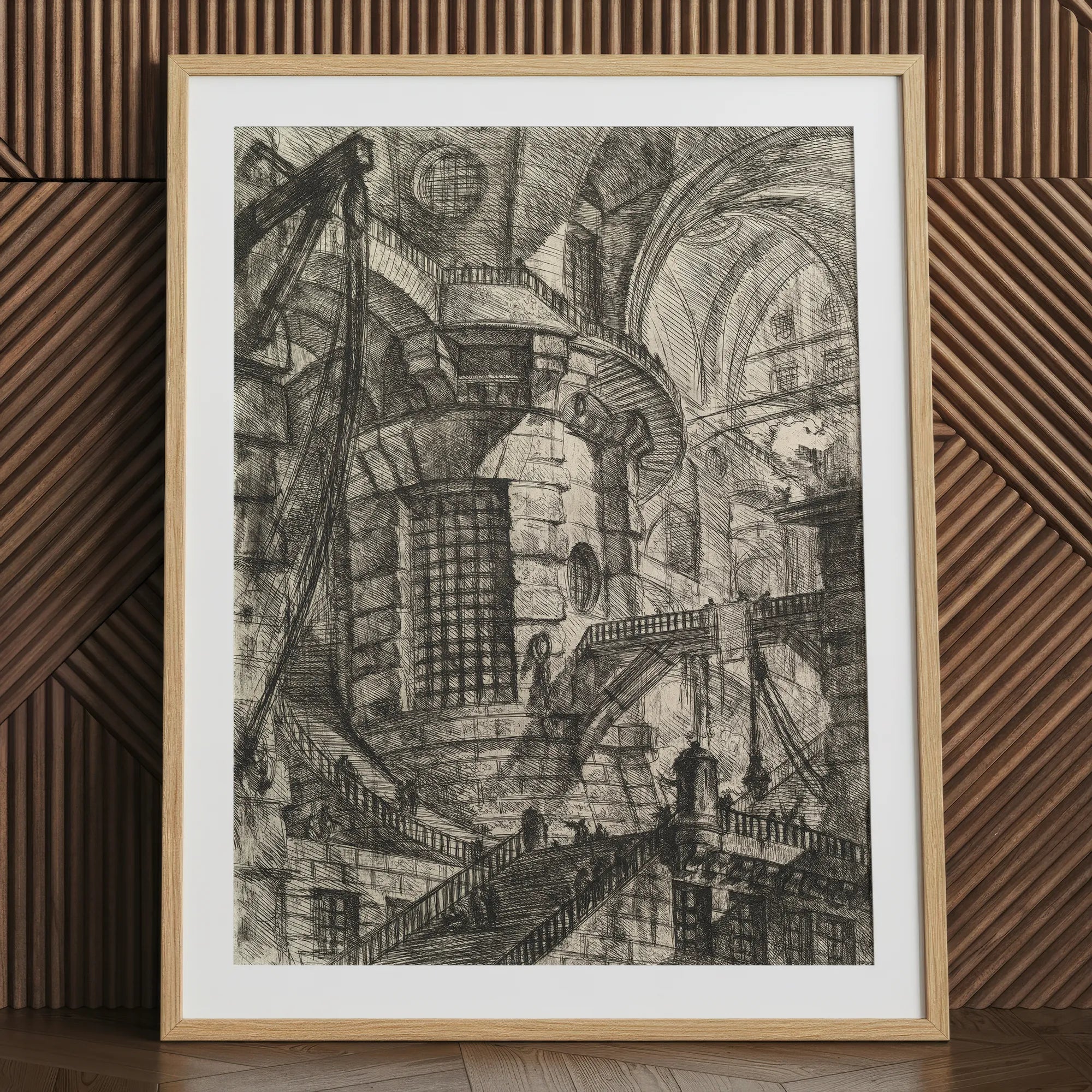The Round Tower - Giovanni Battista Piranesi Fine Art Print, 24x32’’ / 61x81cm / Natural Frame / 2’’ Matboard, Framed Intricate Pen-and-ink