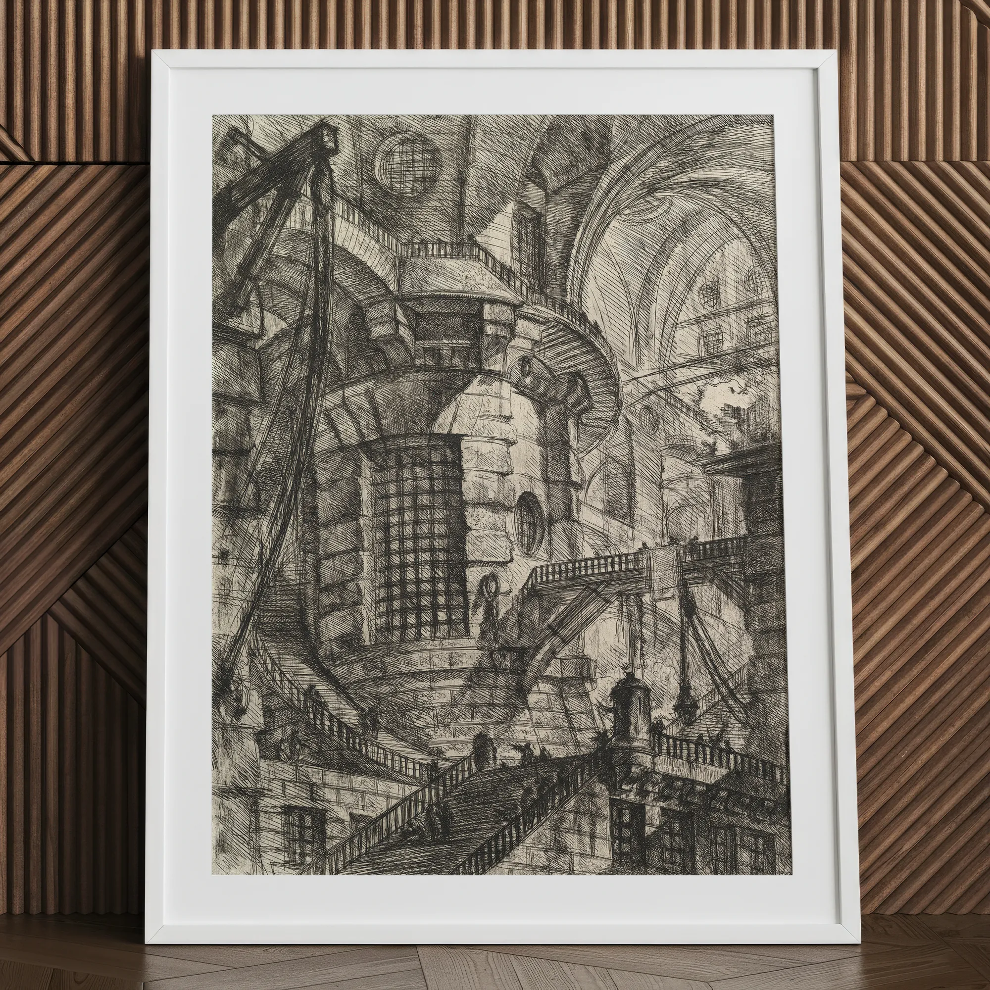 The Round Tower - Giovanni Battista Piranesi Fine Art Print, 24x32’’ / 61x81cm / White Frame / 2’’ Matboard, Framed Black White
