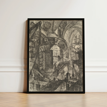Black-framed Architectural Sketch Print Detailed Multi-level Interior Stone Giovanni Battista Piranesi, Fine Art, Endless Cross-hatching