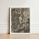 Framed Black-and-white Architectural Sketch White Frame Intricate Interior Giovanni Battista Piranesi, Fine Art, Endless Cross-hatching