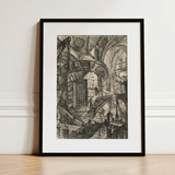 The Round Tower - Giovanni Battista Piranesi Fine Art Print / Canvas Black-framed Artwork Detailed Architectural Sketch Monochrome Tones