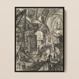 The Round Tower - Giovanni Battista Piranesi Fine Art Print / Canvas Black-framed Sketch Intricate Multi-level Stone Interior Arched