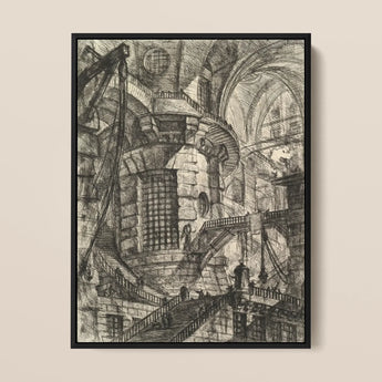 The Round Tower - Giovanni Battista Piranesi Fine Art Print / Canvas Black-framed Sketch Intricate Multi-level Stone Interior Arched