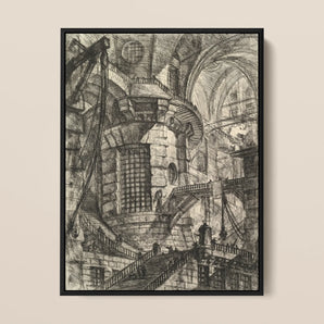 The Round Tower - Giovanni Battista Piranesi Framed Canvas, 12x16’’ / 31x41cm / Black Floating Frame, Framed Architectural Imaginary Prison