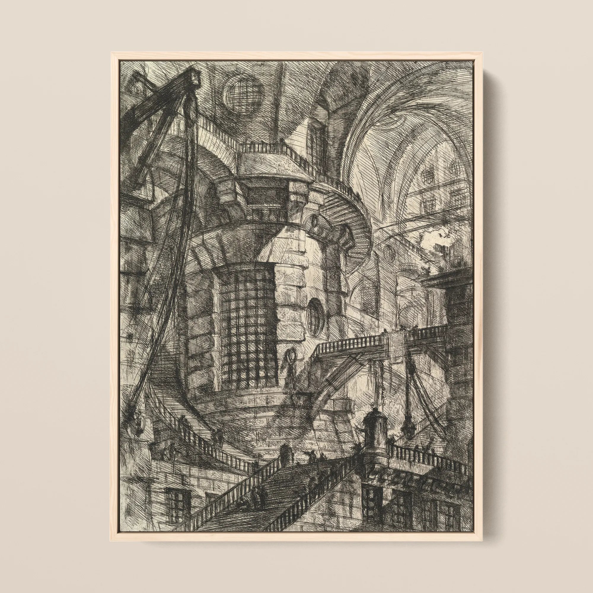 The Round Tower - Giovanni Battista Piranesi Framed Canvas, 12x16’’ / 31x41cm / Natural Floating Frame, Intricate Detailed Fantastical