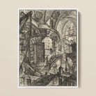The Round Tower - Giovanni Battista Piranesi Framed Canvas, 12x16’’ / 31x41cm / White Floating Frame, Framed Intricate Pen Ink Fantastical