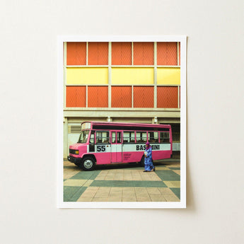 Route 55 - Colorful Kl Street Photography Art Print / Canvas Framed Photograph Vibrant Pink White Basini Bus Parked, Urban Malaysia Prints
