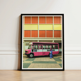 Vibrant Pink White Basfmini Bus Bold Black Retro Kl Street, Colorful, Urban Malaysia