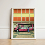 Framed Photograph Vibrant Pink White Basfmini Bus Parked Kl Street, Colorful, Urban Malaysia