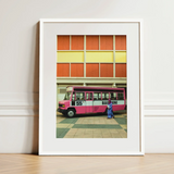 Route 55 - Colorful Kl Street Photography Art Print / Canvas Framed Photograph Vibrant Pink White Bus Basini Written Kl Street, Colorful