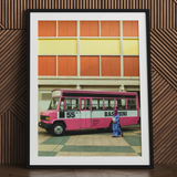 Route 55 - Colorful Kl Street Photography Art Print / Canvas Framed Photograph Vibrant Pink White Vintage Bus Number Kl Street, Colorful