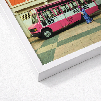 Pink White Vintage-style Bus Black Trim Number 55 Vibrant Kl Street, Colorful, Urban Malaysia